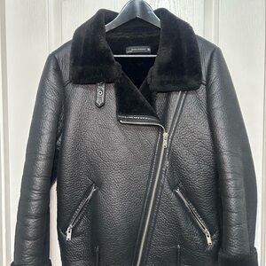 Zara Black Faux Shearling Moto-Style Jacket